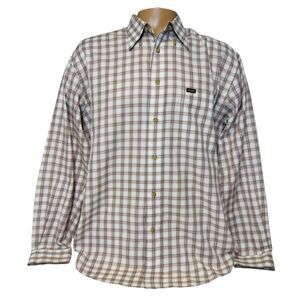 Faconnable Men's Size LARGE Check  Long‎ Sleeve Button Up Shirt Pocket Cotton